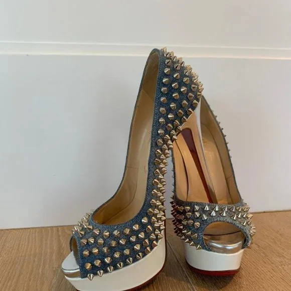 Louboutin Lady Peep Spikes Jean/Patent Pl Christian Louboutin Lady peep spikes 150 patent jeans Light  main image 3